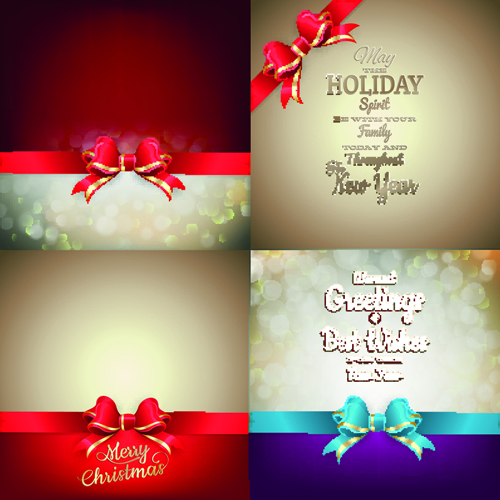 Ornate christmas cards with ribbon bow vector set 01 ribbon ornate christmas cards   