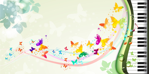 Butterflies with music vector background 05 Vector Background music butterflies background   