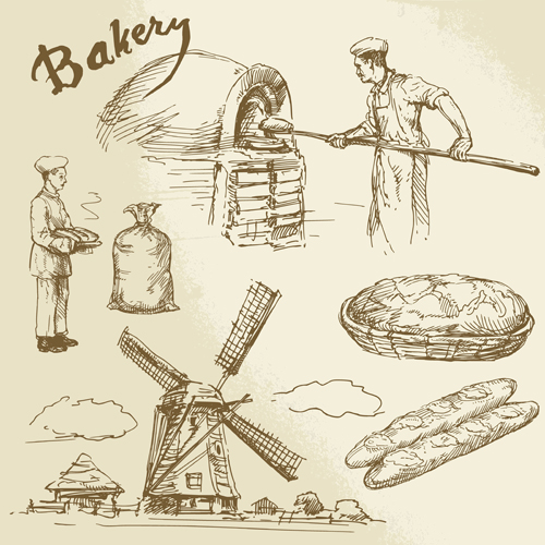 Hand drawn bakery making vector 01 making hand drawn bakery   