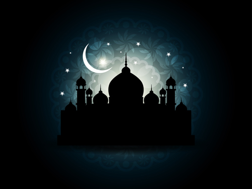 Mosque with Night vector backgrounds 02 Vector Background night mosque backgrounds background   