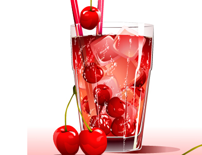 Fresh cherries and ice drink vector material ice fresh drink cherries   