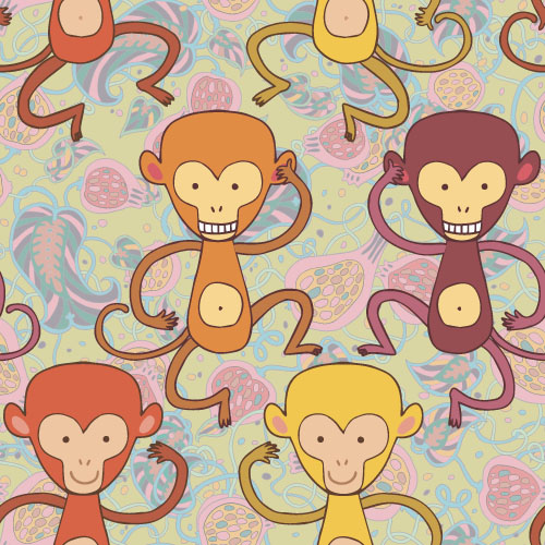 Cartoon monkey vector seamless patterns 02 seamless patterns monkey cartoon   