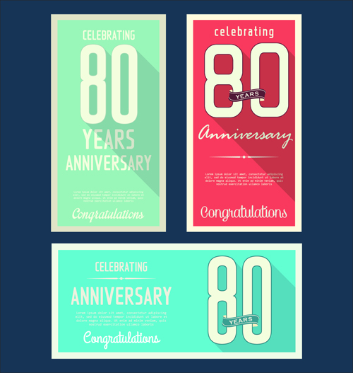 Anniversary celebrating vintage flat cards vector 03 vintage flat celebrating cards anniversary   