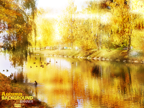 Golden yellow autumn nature landscape vector 02 yellow nature landscape golden autumn   