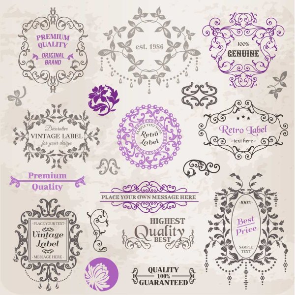 Set of labels and ornaments elements vector 03 ornaments ornament labels label elements element   