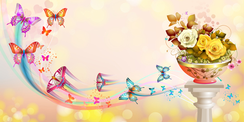 Butterflies with music vector background 04 Vector Background music butterflies background   