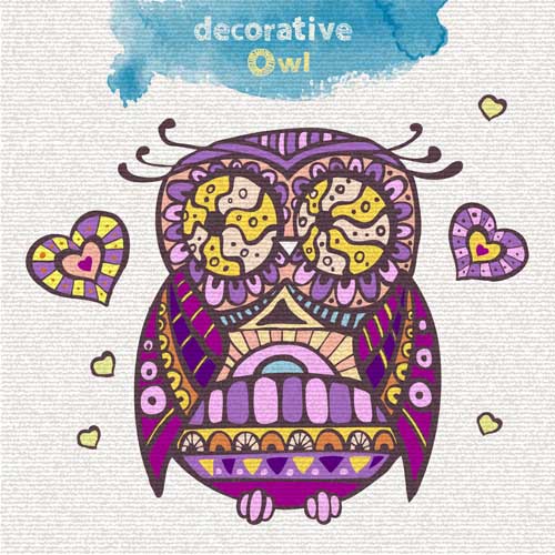 Floral decorative owl vector material 03   