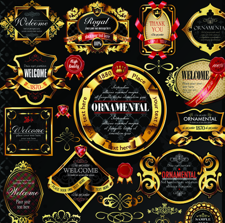 Set of Royal gold banner and luxury label vector 05 royal luxury label gold   