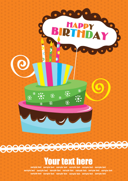 vector set of Happy birthday cake card material 04 material happy birthday happy card cake birthday   