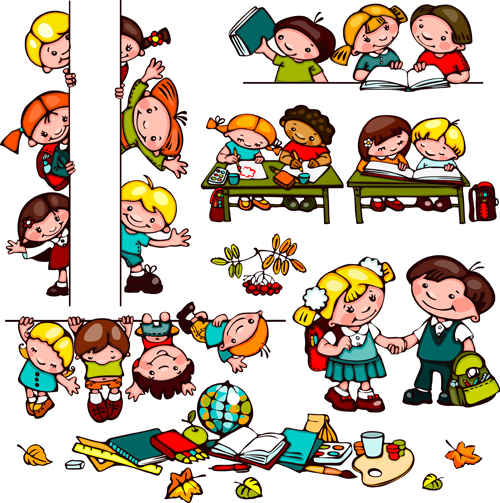 Cartoon school children cute design vector 04 school cute children cartoon   