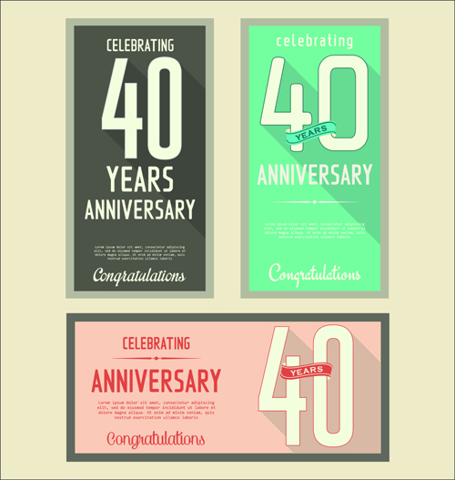 Anniversary celebrating vintage flat cards vector 05 vintage flat celebrating cards anniversary   