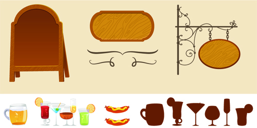 Various cafe Signs vector material set 02 Various signs material cafe   