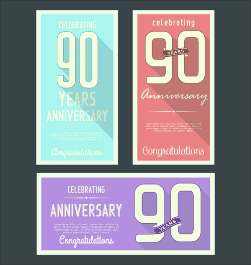 Anniversary celebrating vintage flat cards vector 02 vintage flat celebrating cards anniversary   