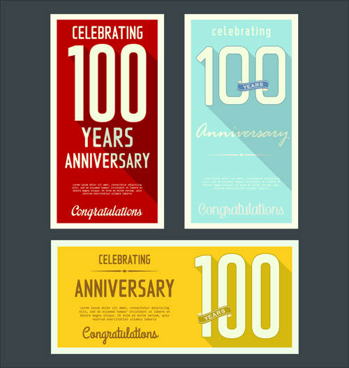 Anniversary celebrating vintage flat cards vector 01 vintage flat celebrating cards anniversary   