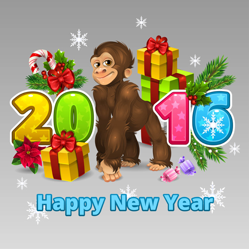 Funny monkey with 2016 new year vectors 06 year new monkey funny 2016   