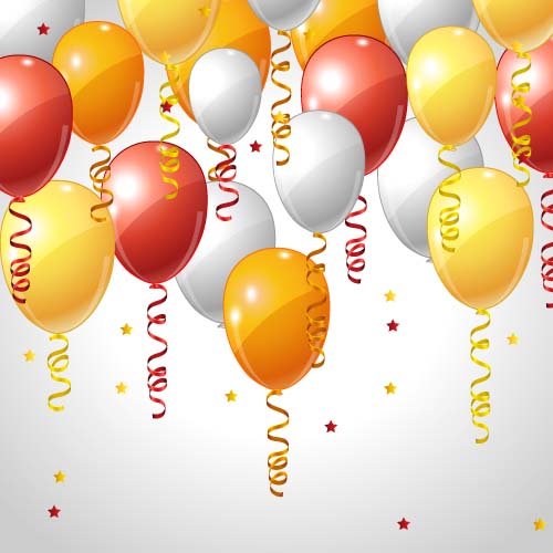 Red with yellow and white balloons birthday vector yellow white red birthday balloons   