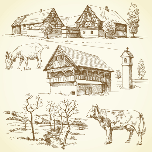 Hand drawn autumn farm vector design 04 hand drawn farm autumn   