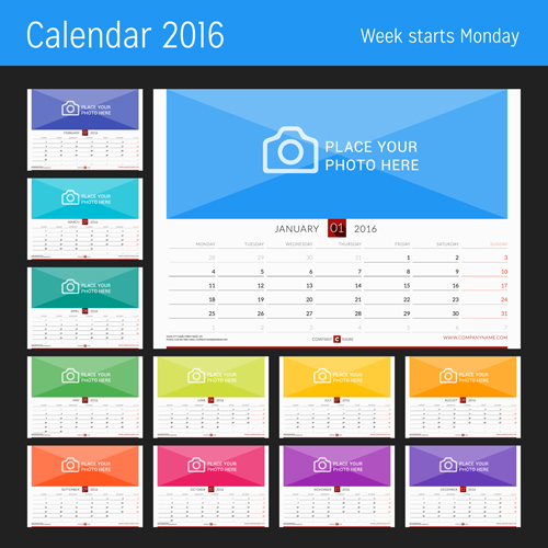 Desk calendar 2016 with your photo vector 08 photo desk calendar 2016   