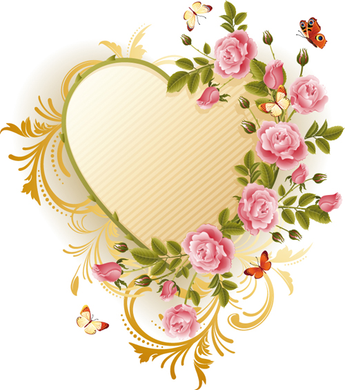 Set of Floral Heart elements vector 04 heart floral elements element   