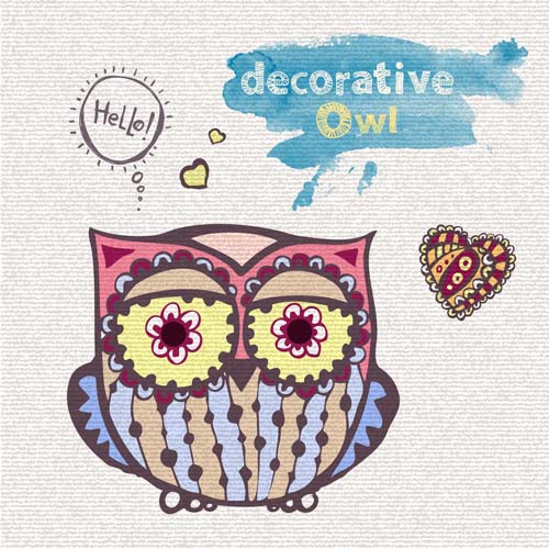 Floral decorative owl vector material 01 owl material floral decorative   