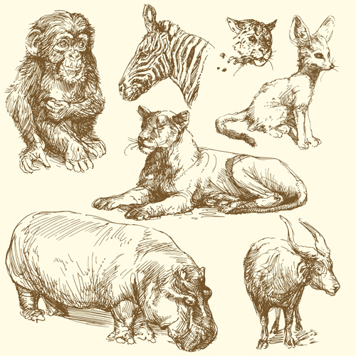 Hand drawn wild animal design vectors 03 wild hand drawn Animal   