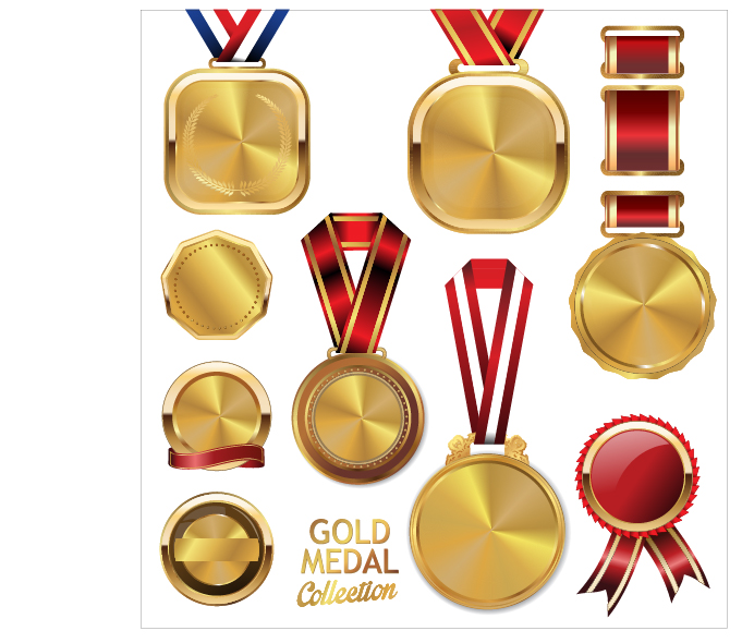 Various gold medal vector set. Various medal gold   