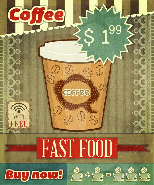 Retro coffee poster vector material Retro font poster coffee   