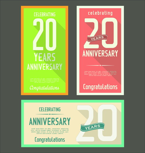 Anniversary celebrating vintage flat cards vector 10 vintage flat celebrating cards anniversary   