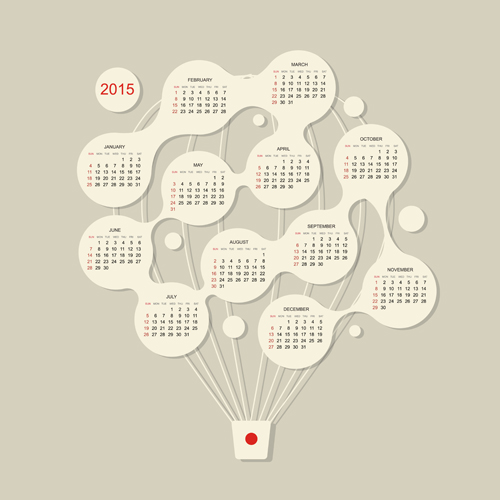 Creative hot balloon calendar 2015 vector new year creative calendar balloon 2015   