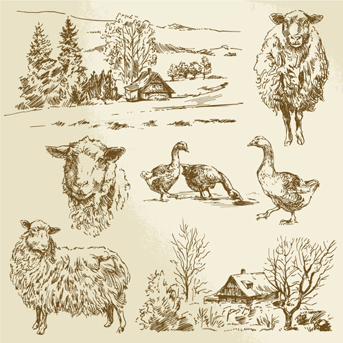 Hand drawn agriculture with farm vectors 02   