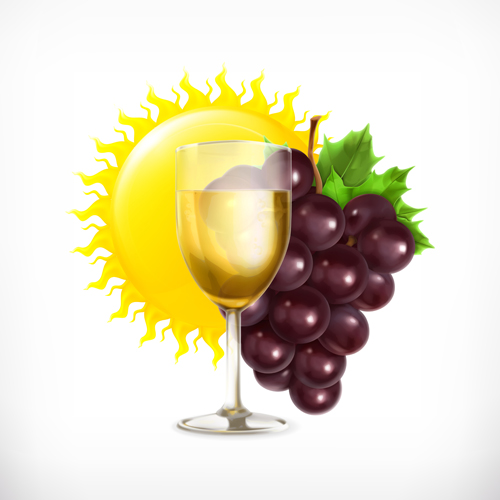 Grapes and drinks with sun vector sun grapes drinks   