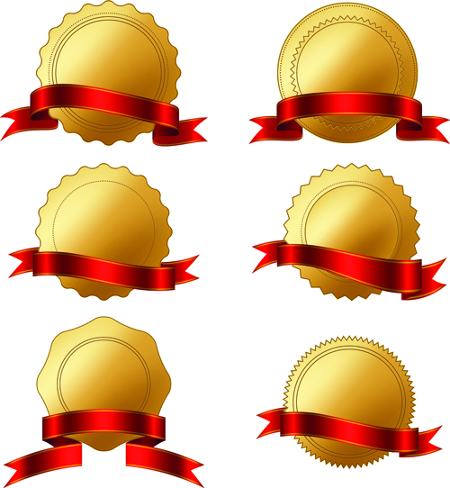 Golden badge with red ribbon vector ribbon red golden badge   