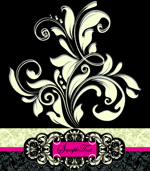 Retro dark Floral backgrounds vector 04 Retro font floral background floral dark   