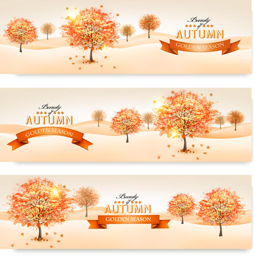 Beautiful autumn tree banners vector material 01 tree beautiful banners autumn   