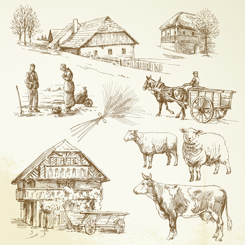 Hand drawn agriculture with farm vectors 01   