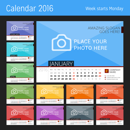 Desk calendar 2016 with your photo vector 01 photo desk calendar 2016   