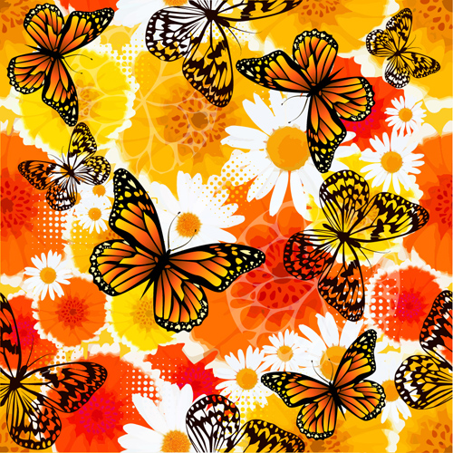 Butterflies with floral vector seamless pattern vector 01 seamless pattern floral butterflies   