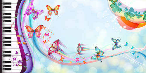 Butterflies with music vector background 01 Vector Background music butterflies background   