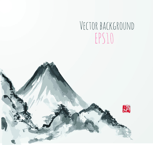 Hand drawn mountain scenery vector background scenery mountain hand-draw hand drawn   