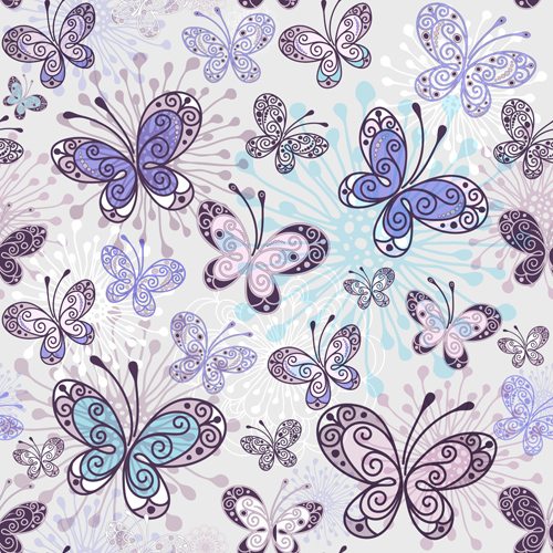 Floral butterflies seamless pattern vector set 02 spring seamless pattern vector pattern butterflies   