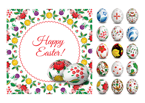Easter egg with floral art vector material 01 floral easter egg easter   