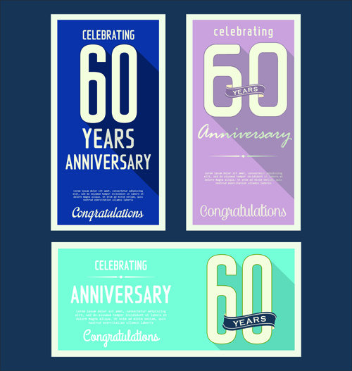 Anniversary celebrating vintage flat cards vector 09 vintage flat celebrating cards anniversary   
