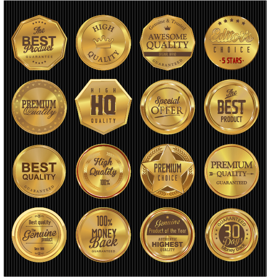 Golden textured badge vector material 04 textured golden badge   