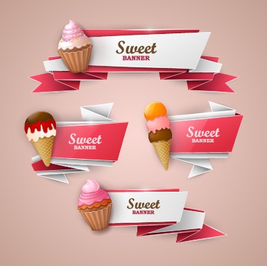 Banner origami ice cream design vector origami ice cream ice cream banner   