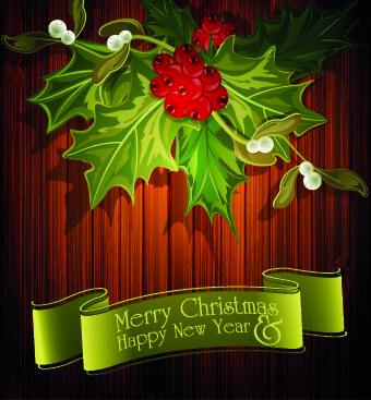 Christmas green ribbon with wooden background vector wooden ribbon christmas background vector background   