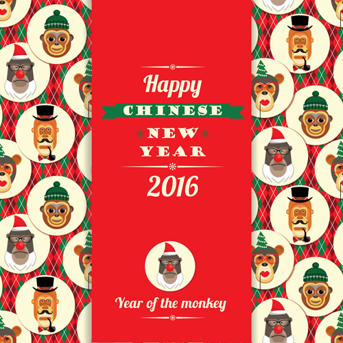 Chinese new year of monkey card vector 02 year new monkey chinese card   