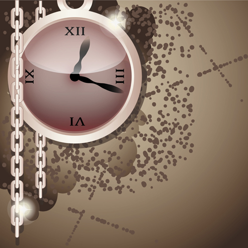 Vintage clock grunge background vector 04   