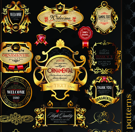 Set of Royal gold banner and luxury label vector 04 royal luxury label gold   