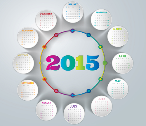 Round paper cards calendar 2015 vector round paper cards calendar 2015   