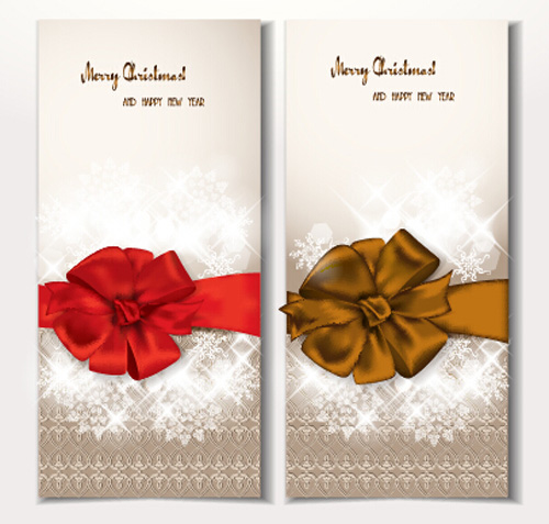 Holiday gift cards with ribbon bow vector 05 ribbon holiday gift cards bow   